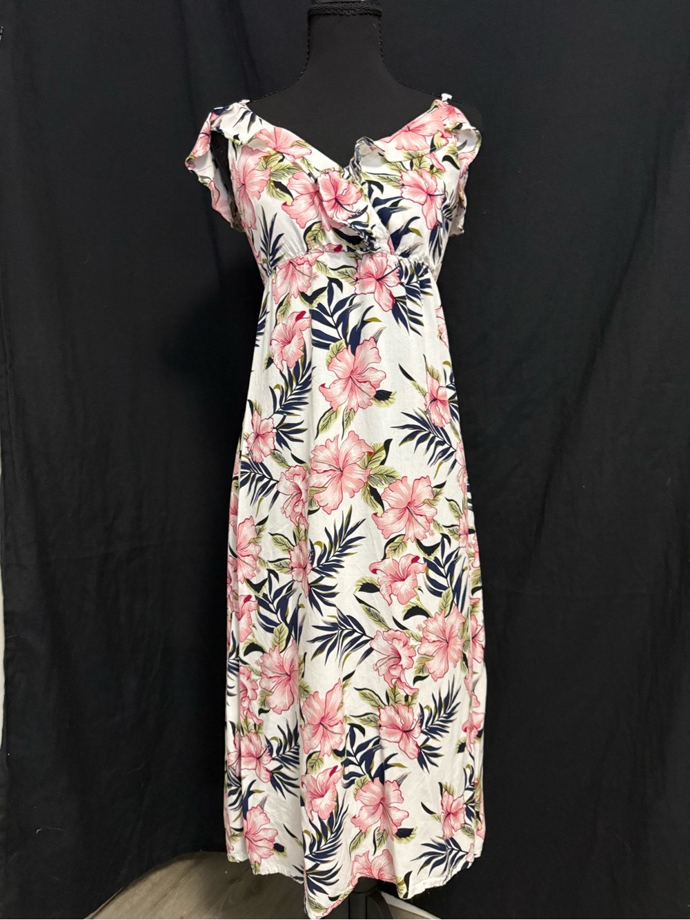 PatPat Pink Floral and Navy Leaf Maxi Dress